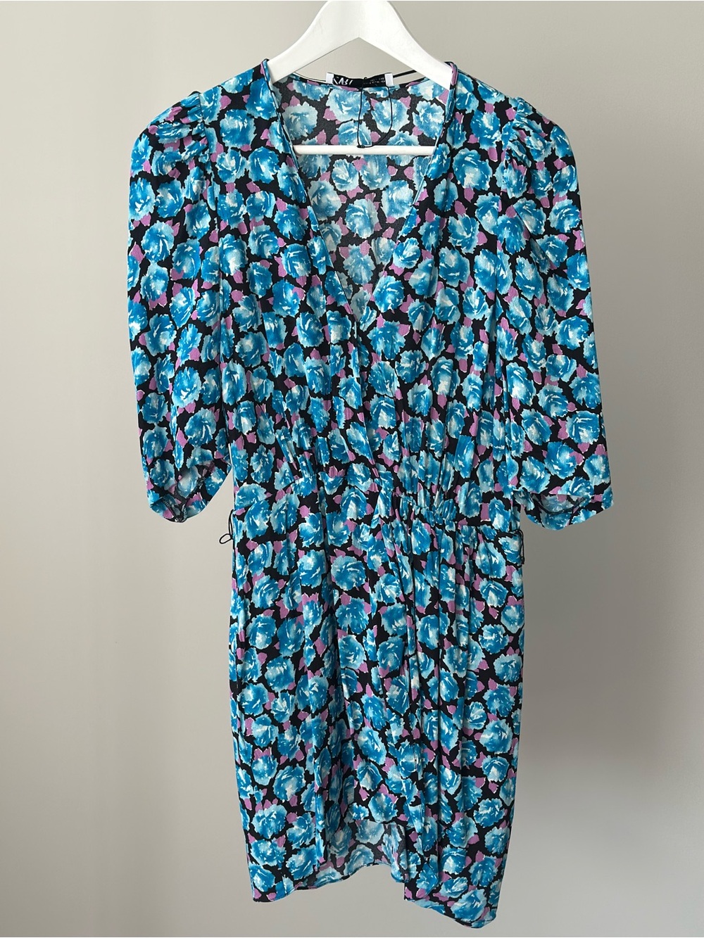 Zara Blue Floral V-Neck Mini Dress